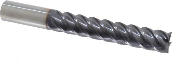 Niagara Cutter - 3/4", 4" LOC, 3/4" Shank Diam, 6" OAL, 5 Flute, Solid Carbide Square End Mill - Single End, TiAlN Finish, Spiral Flute, 45° Helix, Centercutting, Right Hand Cut, Right Hand Flute, Series S545 - USA Tool & Supply