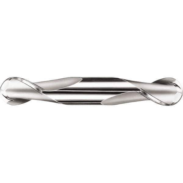 SGS - 9mm Diam, 14mm LOC, 2 Flute Solid Carbide Ball End Mill - TiN Finish, Double End, 75mm OAL, 9mm Shank Diam, Spiral Flute - USA Tool & Supply