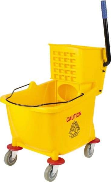 PRO-SOURCE - 31 Qt Plastic Bucket & Wringer - 22" Long x 18-1/2" High x 17" Wide, Yellow - USA Tool & Supply