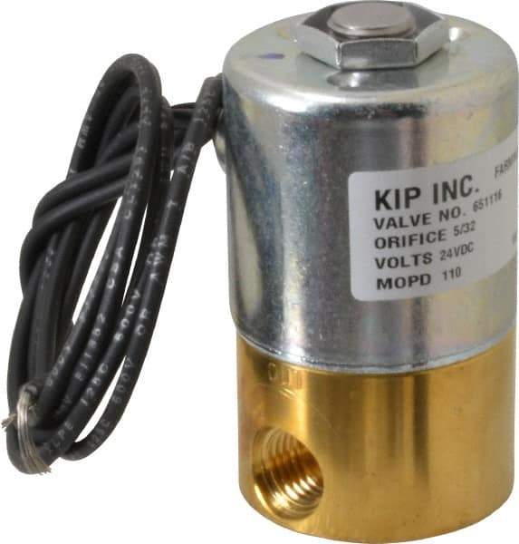 KIP - 1/4" Port, Direct Acting, Brass Solenoid Valve - Normally Closed, 110 Max PSI, Buna-N Seal - USA Tool & Supply