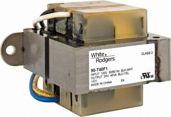 White-Rodgers - 3-1/4" Wide x 2.19" Deep x 2-3/4" High, Foot Mount HVAC Transformer - 40 Amperage Rating, 120 Primary Voltage, 24 Secondary Voltage - USA Tool & Supply