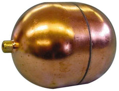 Made in USA - 3" Diam x 7" Long, Oblong, Round Spud Connection, Metal Float - 1/4-20 Thread, Copper, 25 Max psi, 20 Gauge - USA Tool & Supply