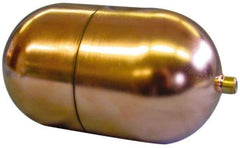 Made in USA - 4" Diam x 7" Long, Oblong, Tubed Through Connection, Metal Float - 1/4" Rod Thread, Copper, 25 Max psi, 23 Gauge - USA Tool & Supply