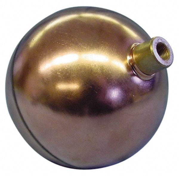 Made in USA - 4-1/2" Diam, Spherical, Round Spud Connection, Metal Float - 1/8 NPT Thread, Copper, 25 Max psi, 22 Gauge - USA Tool & Supply