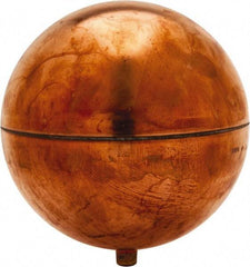 Made in USA - 4" Diam, Spherical, Round Spud Connection, Metal Float - 1/4-20 Thread, Copper, 25 Max psi, 23 Gauge - USA Tool & Supply