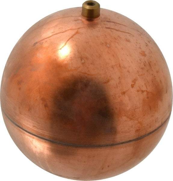 Made in USA - 5" Diam, Spherical, Round Spud Connection, Metal Float - 1/4-20 Thread, Copper, 25 Max psi, 23 Gauge - USA Tool & Supply