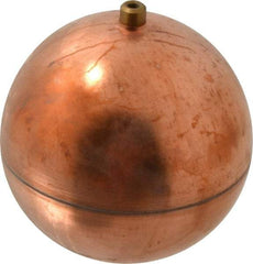 Made in USA - 5" Diam, Spherical, Round Spud Connection, Metal Float - 1/4-20 Thread, Copper, 25 Max psi, 23 Gauge - USA Tool & Supply