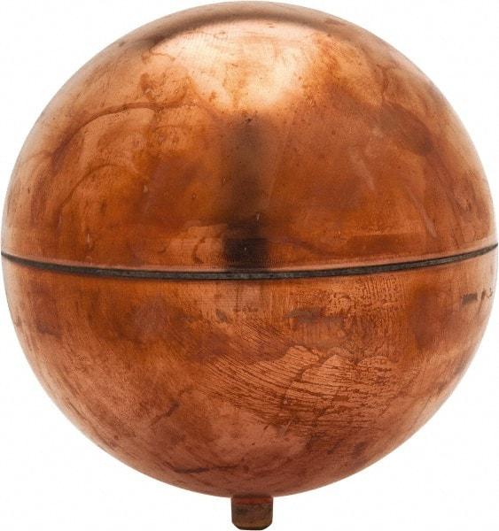 Made in USA - 6" Diam, Spherical, Round Spud Connection, Metal Float - 1/4-20 Thread, Copper, 25 Max psi, 23 Gauge - USA Tool & Supply