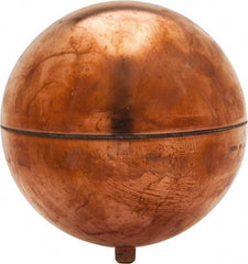 Made in USA - 6" Diam, Spherical, Round Spud Connection, Metal Float - 1/4-20 Thread, Copper, 25 Max psi, 23 Gauge - USA Tool & Supply