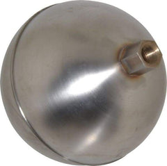 Made in USA - 3-1/2" Diam, Spherical, Hex Spud Connection, Metal Float - 1/8" Straight Thread, Stainless Steel, 700 Max psi, 24 Gauge - USA Tool & Supply