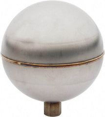 Made in USA - 3-1/2" Diam, Spherical, Internal Connection, Metal Float - 1/4-20 Thread, Stainless Steel, 700 Max psi, 24 Gauge - USA Tool & Supply