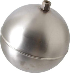 Made in USA - 5" Diam, Spherical, Hex Spud Connection, Metal Float - 1/4-20 Thread, Stainless Steel, 800 Max psi, 19 Gauge - USA Tool & Supply