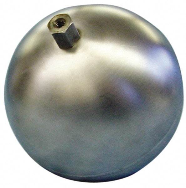 Made in USA - 9" Diam, Spherical, Hex Spud Connection, Metal Float - 1/4" Straight Thread, Stainless Steel, 300 Max psi, 18 Gauge - USA Tool & Supply