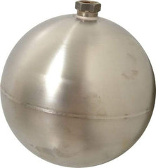 Made in USA - 7" Diam, Spherical, Hex Spud Connection, Metal Float - 3/8" Straight Thread, Stainless Steel, 650 Max psi, 14 Gauge - USA Tool & Supply