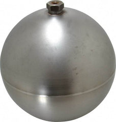Made in USA - 8" Diam, Spherical, Hex Spud Connection, Metal Float - 3/8-16 Thread, Stainless Steel, 450 Max psi, 21 Gauge - USA Tool & Supply