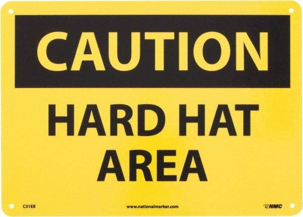 NMC - "Caution - Hard Hat Area", 10" Long x 14" Wide, Fiberglass Safety Sign - Rectangle, 0.095" Thick, Use for Accident Prevention - USA Tool & Supply