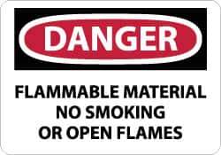 NMC - "Danger - Flammable Material - No Smoking or Open Flames", 10" Long x 14" Wide, Fiberglass Safety Sign - Rectangle, 0.095" Thick, Use for Accident Prevention - USA Tool & Supply