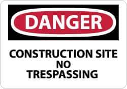 NMC - "Danger - Construction Site - No Trespassing", 7" Long x 10" Wide, Rigid Plastic Safety Sign - Rectangle, 0.05" Thick, Use for Security & Admittance - USA Tool & Supply