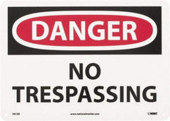 NMC - "Danger - No Trespassing", 10" Long x 14" Wide, Fiberglass Safety Sign - Rectangle, 0.095" Thick, Use for Security & Admittance - USA Tool & Supply