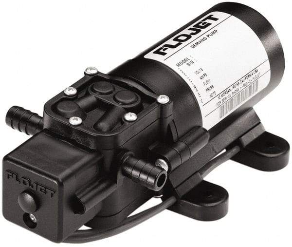 FloJet - 3/8 Inlet Size, 3/8 Outlet Size, Demand Switch 40 PSI, Diaphragm Spray Pump - 12 Input Voltage, Santoprene, Polypropylene, 1.00 Max GPM, Barbed - USA Tool & Supply