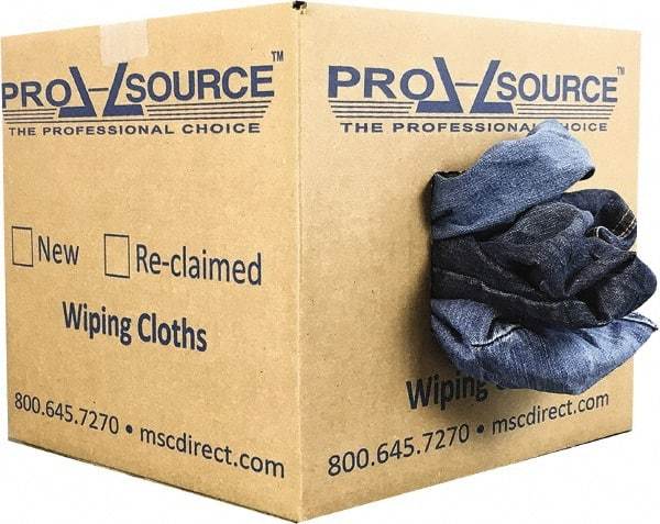 PRO-SOURCE - Reclaimed Rags - Assorted Colors, Denim, Low Lint, 10 Lbs. at 2 to 4 per Pound, Box - USA Tool & Supply