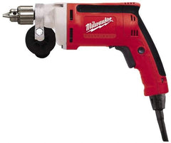 Milwaukee Tool - 1/4" Keyed Chuck, 2,500 RPM, Pistol Grip Handle Electric Drill - 7 Amps, 120 Volts, Reversible, Includes Chuck Key with Holder & Side Handle - USA Tool & Supply