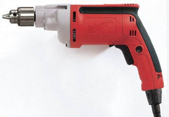 Milwaukee Tool - 1/4" Keyed Chuck, 4,000 RPM, Pistol Grip Handle Electric Drill - 7 Amps, 120 Volts, Reversible, Includes Chuck Key with Holder - USA Tool & Supply