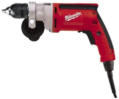 Milwaukee Tool - 3/8" Keyless Chuck, 1,200 RPM, Pistol Grip Handle Electric Drill - 7 Amps, 120 Volts, Reversible, Includes 3/8" Magnum Drill & Side Handle - USA Tool & Supply