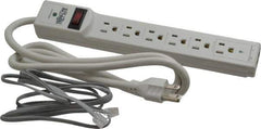 Tripp-Lite - 6 Outlets, 120 Volts, 15 Amps, 4' Cord, Power Outlet Strip - Free Hanging, Keyhole Mount, 5-15P NEMA Configuration, 10.8" Strip, UL1449 3rd Edition - USA Tool & Supply