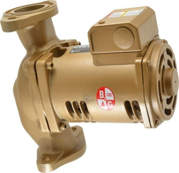 Bell & Gossett - 1/6 hp, 9-1/8" Long, 1 Phase, Bronze Housing, Noryl Impeller, Inline Circulator Pump - 115 Volt, 60 Hz, 6-3/8" Flange Width, Bell & Gossett Part No. 1BL004, 150 Max psi, ODP Motor - USA Tool & Supply