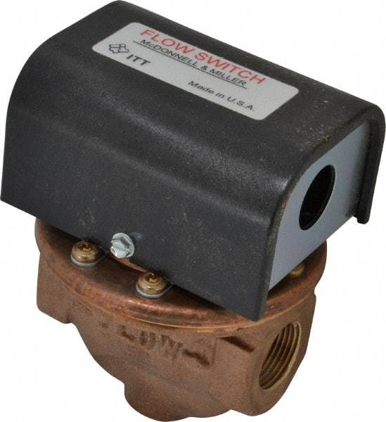 McDonnell & Miller - 100 psi, Brass Housing, High Sensitivity Flow Switch - 0.12 Flow Set Point, 0.12 to 2.5 GPM - USA Tool & Supply