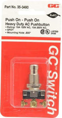 GC/Waldom - 1/2 Inch Mount Hole, Pushbutton Switch Only - Round, Chrome Pushbutton, Nonilluminated, Maintained (MA), On-On - USA Tool & Supply