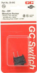 GC/Waldom - SPST, Maintained (MA), On-None-Off Sequence, Miniature Rocket Switch - 10 Amps at 125 Volts, 6 Amps at 250 Volts, Quick Connect, Panel Mount - USA Tool & Supply