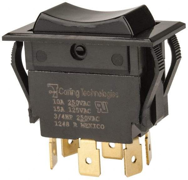 GC/Waldom - DPDT, Momentary (MO), On-Off-On Sequence, Appliance Rocket Switch - 15 Amps at 125 Volts, 10 Amps at 250 Volts, 3/4 hp at 125/250 VAC, Quick Connect, Panel Mount - USA Tool & Supply