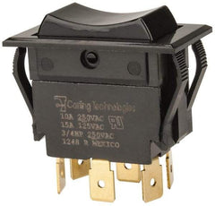 GC/Waldom - DPDT, Momentary (MO), On-Off-On Sequence, Appliance Rocket Switch - 15 Amps at 125 Volts, 10 Amps at 250 Volts, 3/4 hp at 125/250 VAC, Quick Connect, Panel Mount - USA Tool & Supply