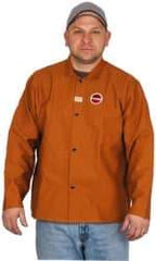 Stanco Safety Products - Size M Welding & Flame Resistant/Retardant Jacket - Brown, Cotton, Snaps Closure, 38 to 40" Chest - USA Tool & Supply