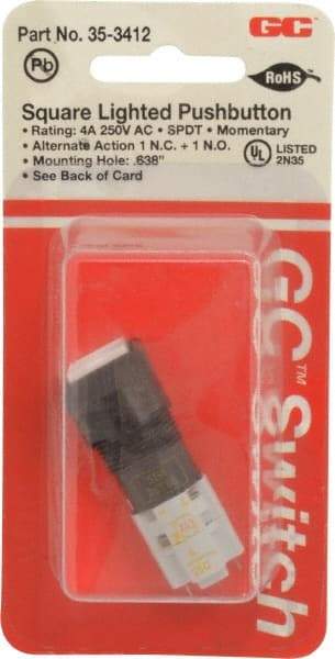 GC/Waldom - 0.638 Inch Mount Hole, Pushbutton Switch Only - Square, Momentary (MO) - USA Tool & Supply
