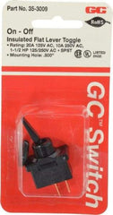 GC/Waldom - SPST Medium Duty On-Off Toggle Switch - Spade Terminal, Paddle Handle Actuator, 1-1/2 hp at 125/250 VAC hp, 125 VAC at 20 A & 250 VAC at 10 A - USA Tool & Supply