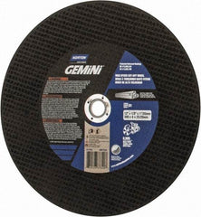 Norton - 12" 24 Grit Aluminum Oxide/Silicon Carbide Blend Cutoff Wheel - 1/8" Thick, 1" Arbor, 6,360 Max RPM, Use with Electric & Gas Powered Saws - USA Tool & Supply