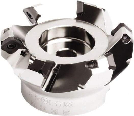 Seco - 6.93" Cut Diam, 2" Arbor Hole, 0.295" Max Depth of Cut, 45° Indexable Chamfer & Angle Face Mill - 10 Inserts, SE.. 1505 Insert, Right Hand Cut, 10 Flutes, Series QuattroMill - USA Tool & Supply