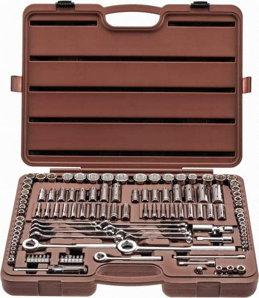 Paramount - 116 Piece 1/4, 3/8 & 1/2" Drive Standard Deep Socket Set - 6, 8 & 12 Points, 5/32 to 1/2", 4 to 13mm, Inch/Metric Measurement Standard - USA Tool & Supply