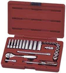 Paramount - 25 Piece 1/4" Drive Deep Well Socket Set - 12 Points, 3/16" to 9/16" Range, Inch Measurement Standard - USA Tool & Supply