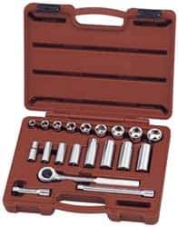 Paramount - 20 Piece 3/8" Drive Deep Well Socket Set - 6 Points, 3/8" to 7/8" Range, Inch Measurement Standard - USA Tool & Supply