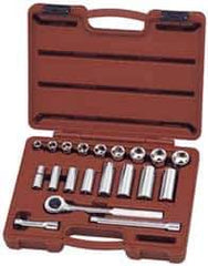 Paramount - 20 Piece 3/8" Drive Deep Well Socket Set - 6 Points, 3/8" to 7/8" Range, Inch Measurement Standard - USA Tool & Supply