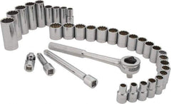 Paramount - 34 Piece 3/8" Drive Standard Deep Socket Set - 12 Points, 5/16 to 7/8", 8 to 19mm, Inch/Metric Measurement Standard - USA Tool & Supply