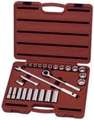 Paramount - 26 Piece 1/2" Drive Deep Well Socket Set - 6, 12 Points, 7/16" to 1" Range, Inch Measurement Standard - USA Tool & Supply