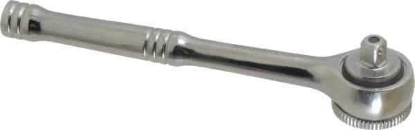 Paramount - 1/4" Drive Round Head Quick-Release Ratchet - Chrome Finish, 5-3/4" OAL, 45 Gear Teeth, Full Polished Knurled Handle - USA Tool & Supply