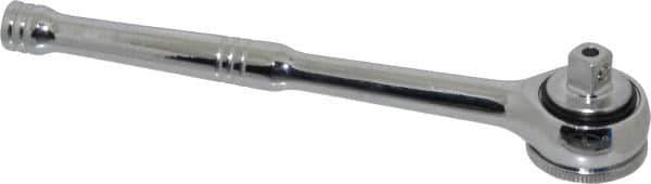 Paramount - 3/8" Drive Round Head Quick-Release Ratchet - Chrome Finish, 7-29/32" OAL, 45 Gear Teeth, Full Polished Knurled Handle - USA Tool & Supply