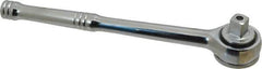 Paramount - 1/2" Drive Round Head Quick-Release Ratchet - Chrome Finish, 10-3/32" OAL, 45 Gear Teeth, Full Polished Knurled Handle - USA Tool & Supply