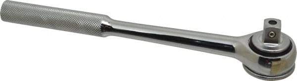 Paramount - 1/2" Drive Round Head Quick-Release Ratchet - Chrome Finish, 10-3/32" OAL, 45 Gear Teeth, Full Polished Knurled Handle, Reversible with Knurled Speed Ring Head - USA Tool & Supply